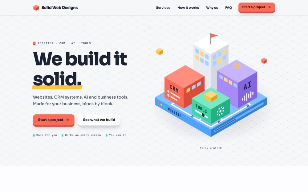Iso Blocks concept of the Solid Web Designs homepage