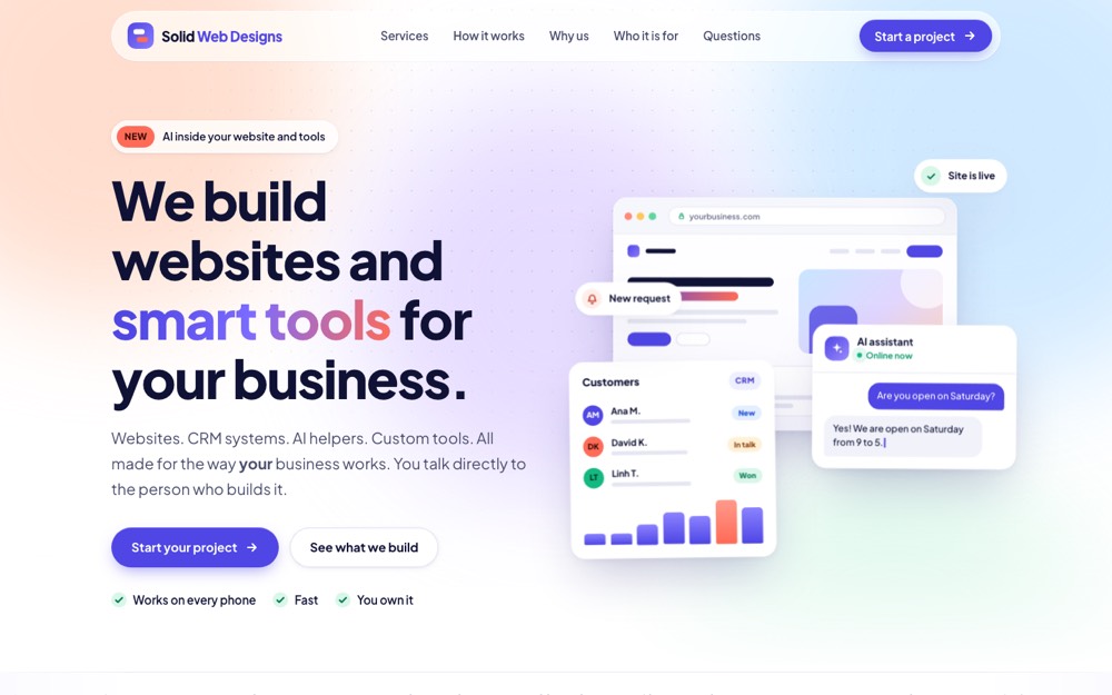 Bright Product concept of the Solid Web Designs homepage