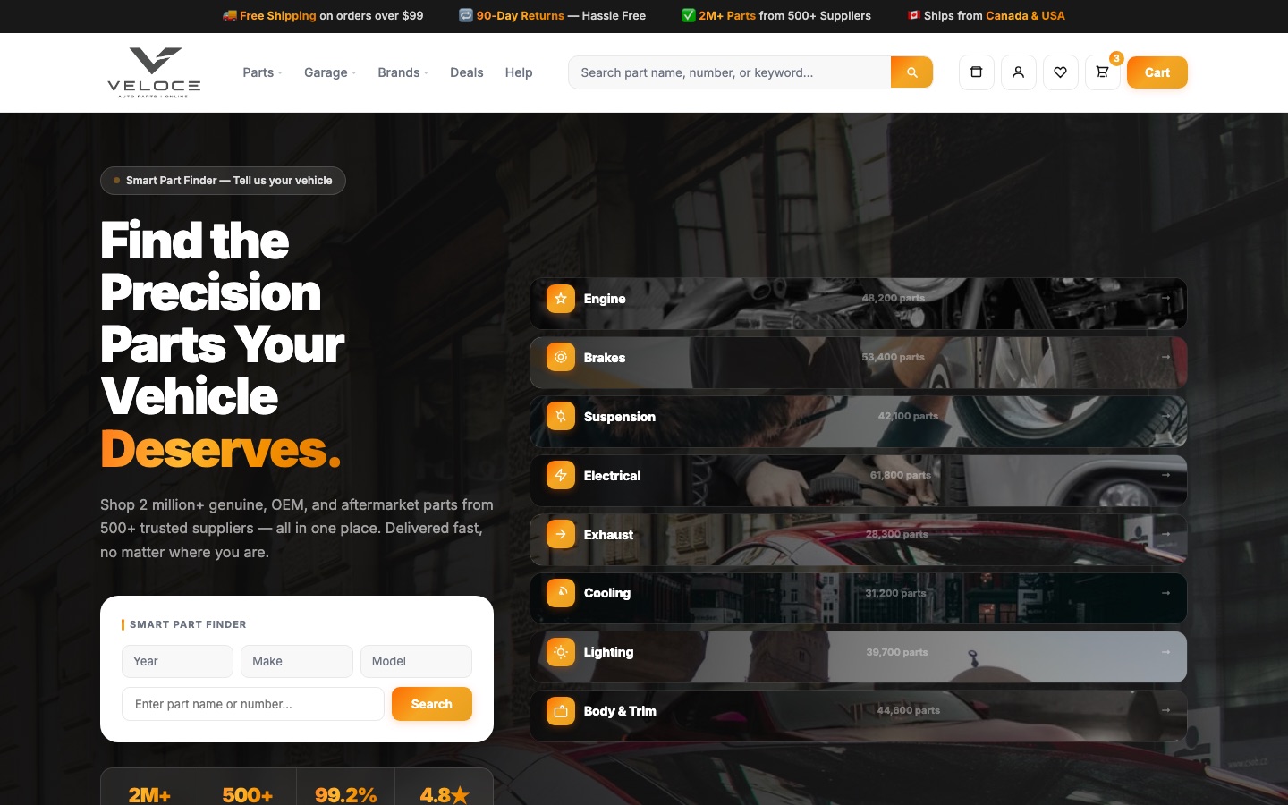 VeloceParts homepage