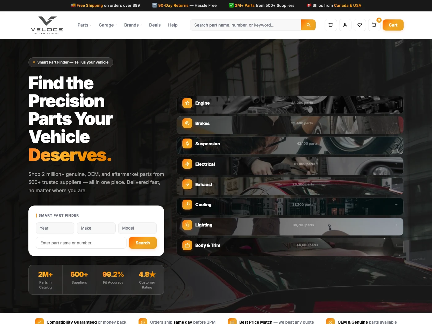 VeloceParts website design